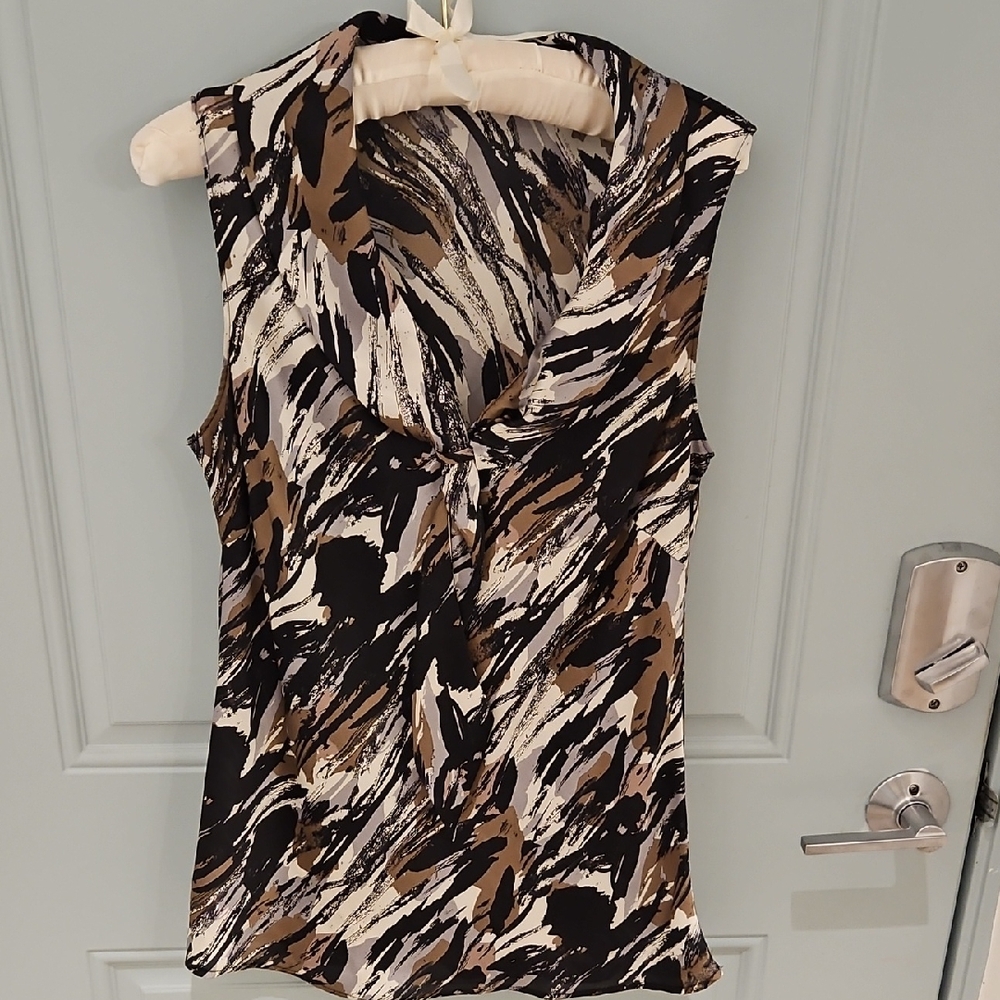 Tahari Abstract Black and Brown Tank Top